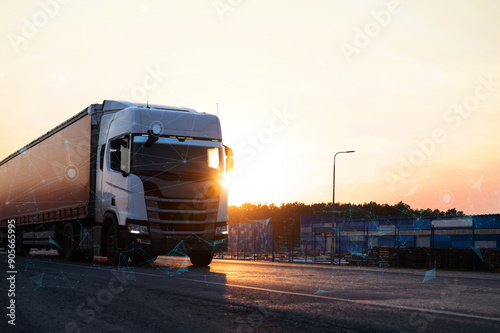 truck delivers cargo on the road using artificial intelligence technologies for traffic safety, unmanned delivery of the future