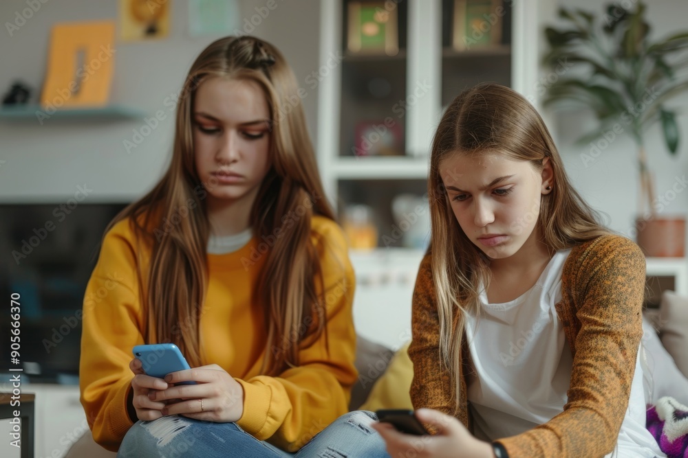 Mother taking away smartphone from her angry teenage daughter because it distracting her from studying, girl using cellphone too much, Generative AI Mother taking away smartphone from her angry teenage daughter because it distracting her from studying, girl using cellphone too much, Generative AI