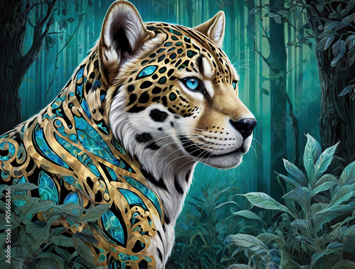 anvas art, abstract.modern oil painting of jaguar, artist collection of animal painting for decoration and interior
 photo