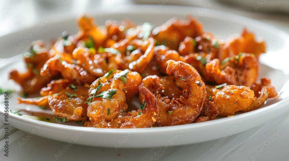 Selective focus on fried eringi mushrooms on white plate Selective focus on fried eringi mushrooms on white plate
