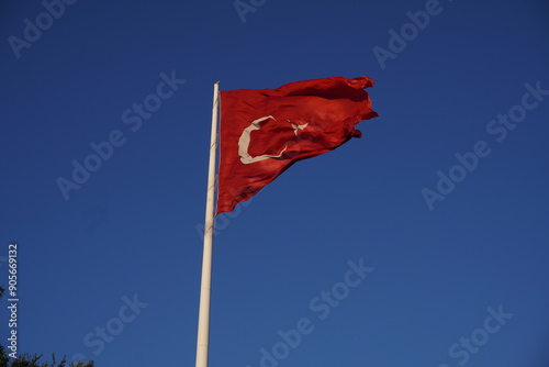 Horizontal Turkish Flag taken close-up.Turkish Flag, national anthem photo.
 photo