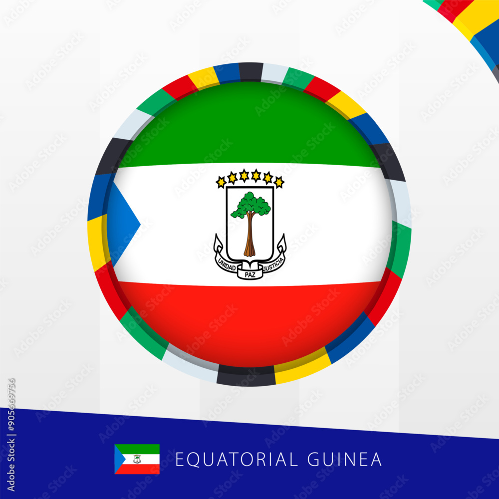 Obraz premium Equatorial Guinea Flag with Colorful Circle Border.