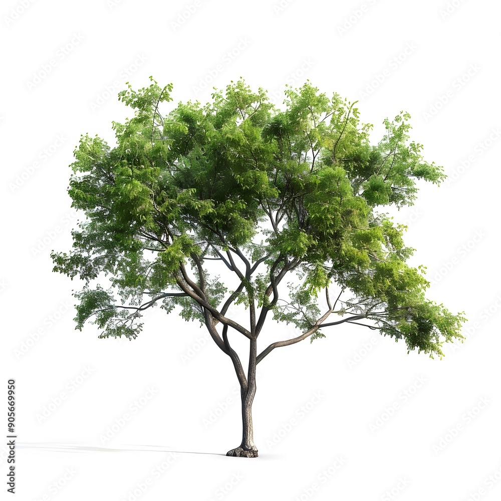 Tree with leaves isolated white background, generative ai Tree with leaves isolated white background, generative ai