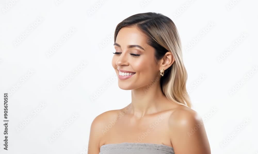 Group portrait video of a satisfied woman in her 30s that is placed against a white background Group portrait video of a satisfied woman in her 30s that is placed against a white background