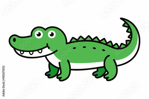 Vector Line Art of a Cute Crocodile on White Background © CreativeDesigns