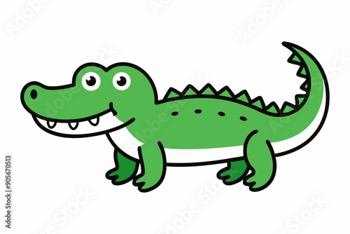 Vector Line Art of a Cute Crocodile on White Background