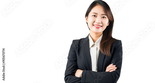 Portrait of asian young businesswoman isolated on transparent background.
