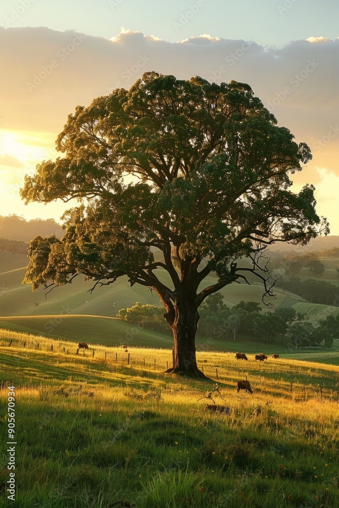 Fotografie Lonely luxury tree growing on hill