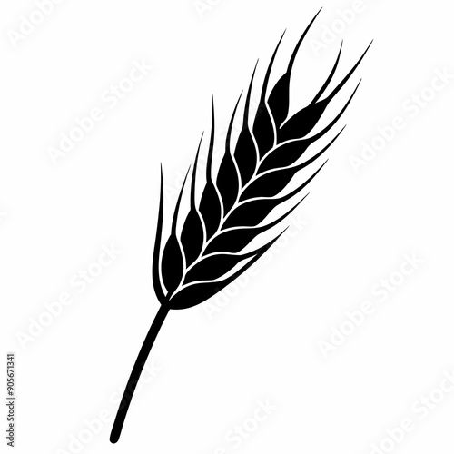 A black silhouette of a wheat stalk is centered