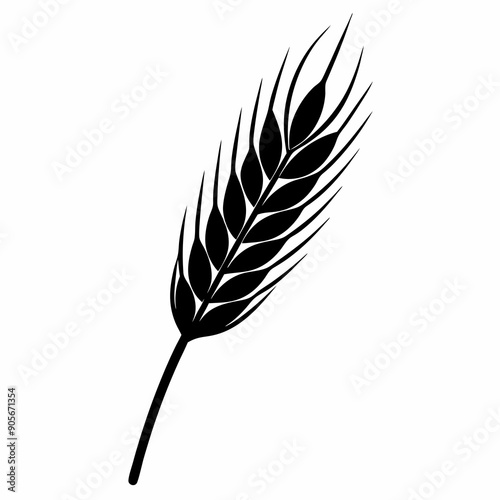 A black silhouette of a wheat stalk is centered
