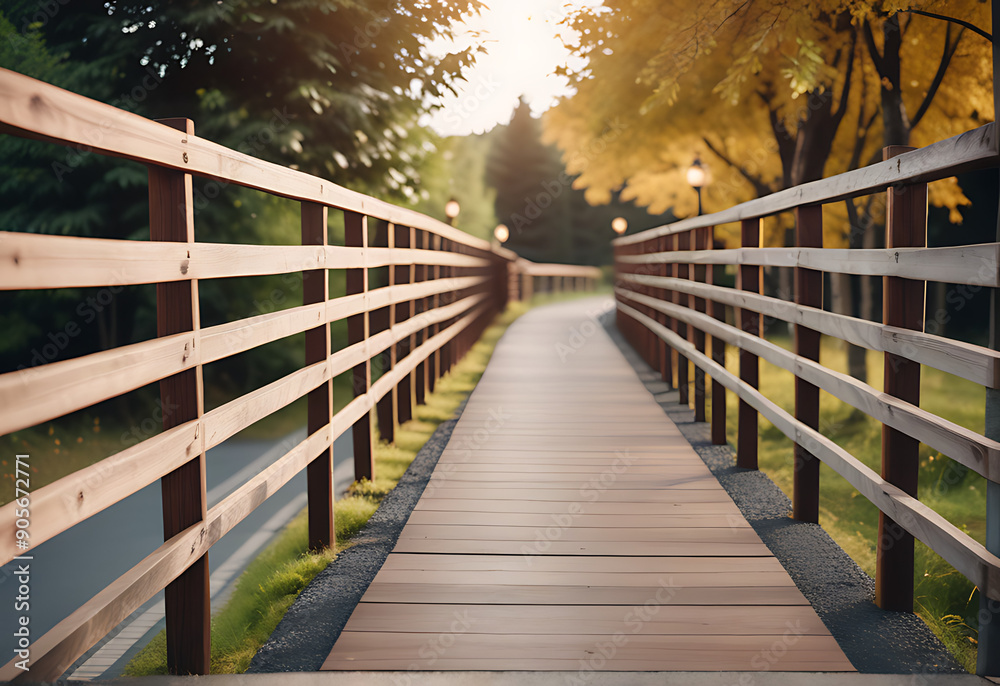 Fototapeta premium twisted asphalt path wooden railing providing protection