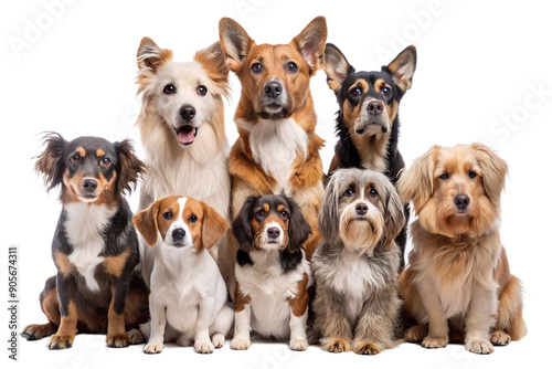 A group of cute dogs of various breeds and sizes, dog show, pets, companions, animal care