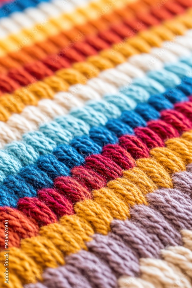 Fototapeta premium Vibrant multicolored yarn stripes showcasing beautiful textures in crafting materials