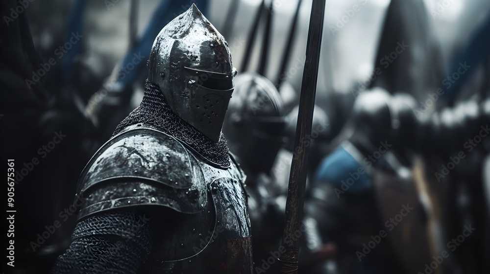 Medieval Knight in Full Armor Standing Ready for Battle Medieval Knight in Full Armor Standing Ready for Battle