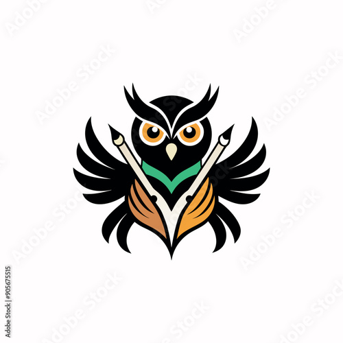 Creative Hands Owl Logo, Cute owl logo, ideal for small shop owner, hand drawing, corporate identity, owl tattoo, vector file, high quality EPS photo