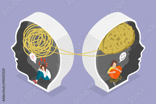 3D Isometric Flat Vector Illustration of Psychology And Bipolar Treatment, Mental Health Problems