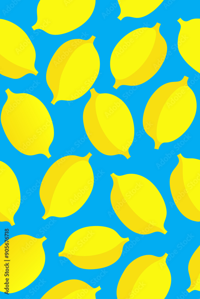 Summer flat pattern with yellow juicy lemons on the blue background Summer flat pattern with yellow juicy lemons on the blue background