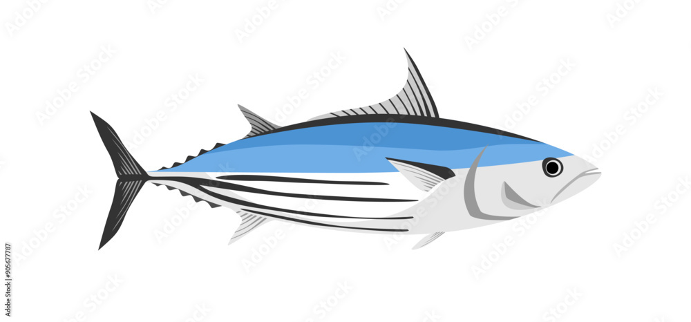 World Tuna Day. Tuna fish. Vector image in the cartoon style isolated on a white background. Logo, label, sticker. World Tuna Day. Tuna fish. Vector image in the cartoon style isolated on a white background. Logo, label, sticker.