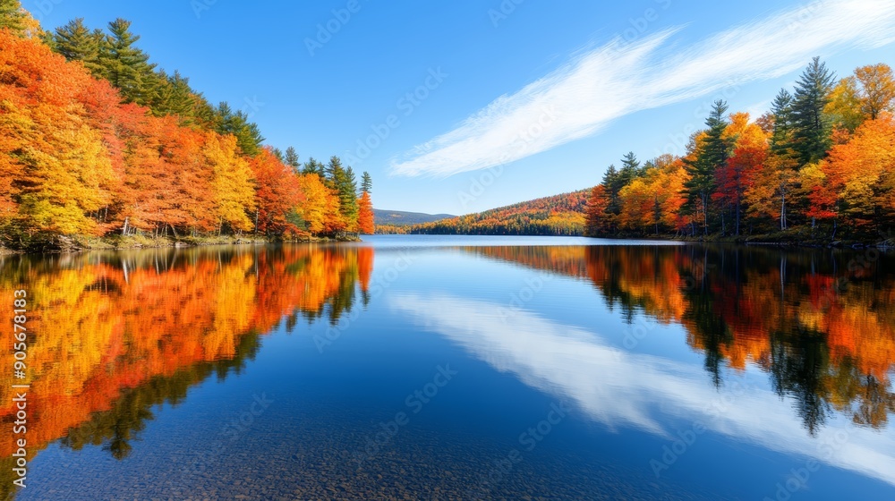 A peaceful lake surrounded by autumn foliage, with reflections of colorful trees in the water, ultra HD A peaceful lake surrounded by autumn foliage, with reflections of colorful trees in the water, ultra HD