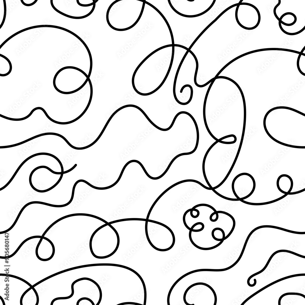 Seamless pattern with chaotic squiggly lines. Vector outline background. Abstract curly and quirky doodles Seamless pattern with chaotic squiggly lines. Vector outline background. Abstract curly and quirky doodles