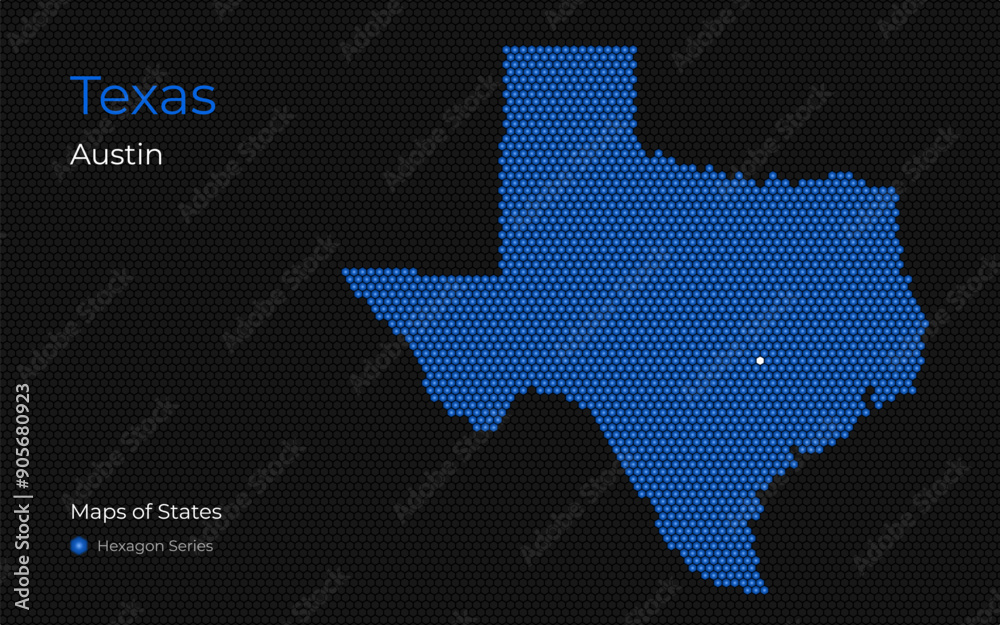 Texas Map Pattern Texas Map with a capital of Austin Shown in a Hexagon Pattern. Silicon ...