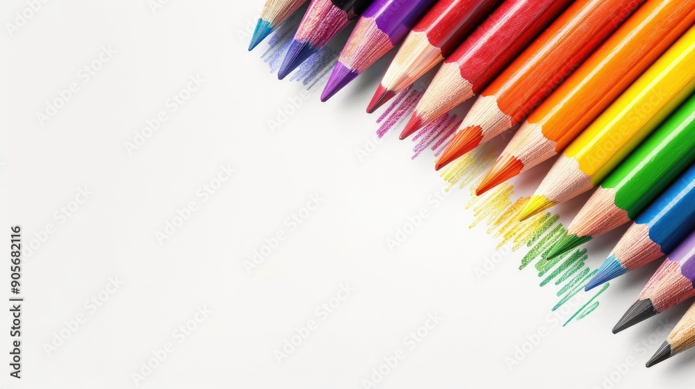 Colorful pencil rainbow with white empty space on the right Colorful pencil rainbow with white empty space on the right