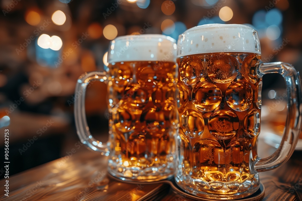 Enjoying Fresh Beer in Scenic Pub During Evening Gathering With Friends Enjoying Fresh Beer in Scenic Pub During Evening Gathering With Friends