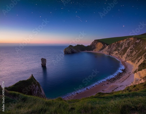 Stunning cove lit by star light, Dorset photo