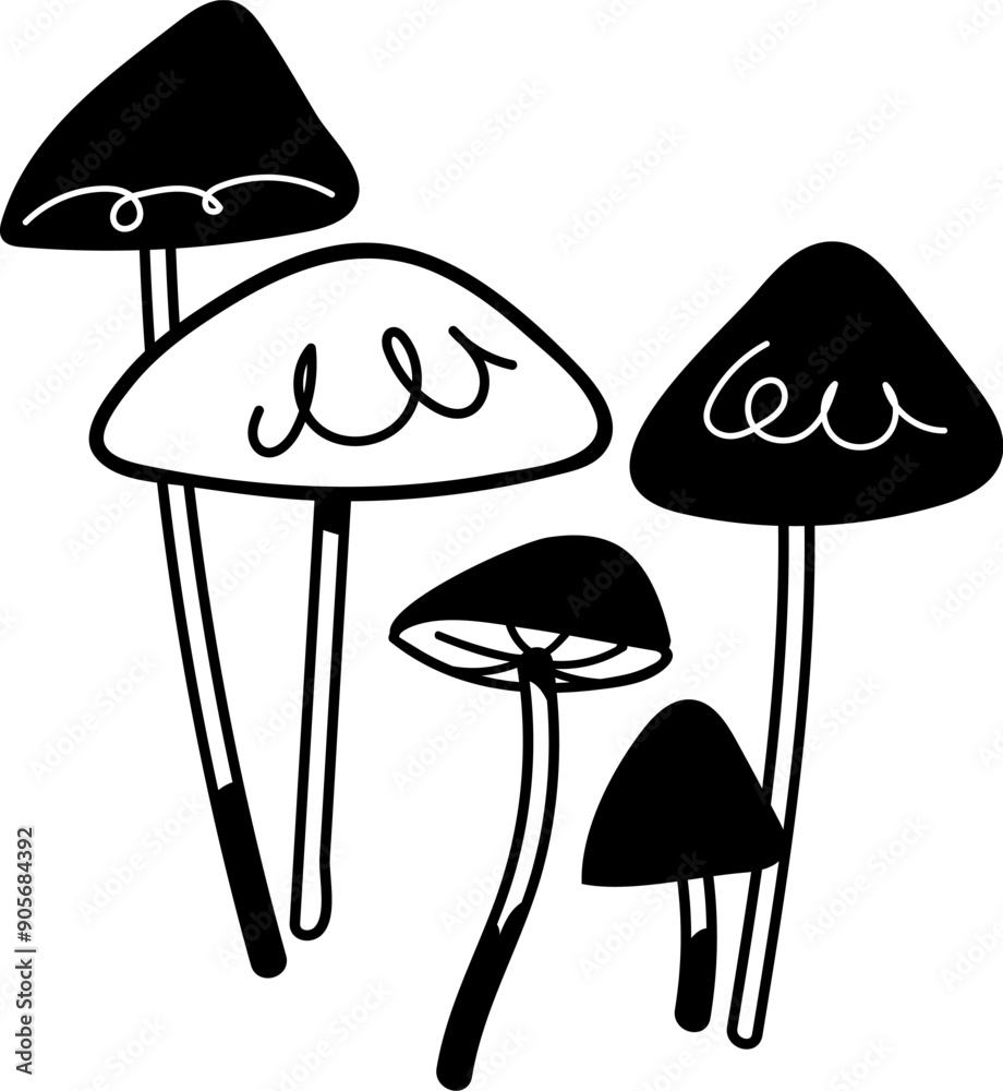 Outline Agaric Laccaria Mushrooms vector set. Hand drawn illustration of fungus in black and white colors. Line art style Sketch fungi isolated on white background Outline Agaric Laccaria Mushrooms vector set. Hand drawn illustration of fungus in black and white colors. Line art style Sketch fungi isolated on white background