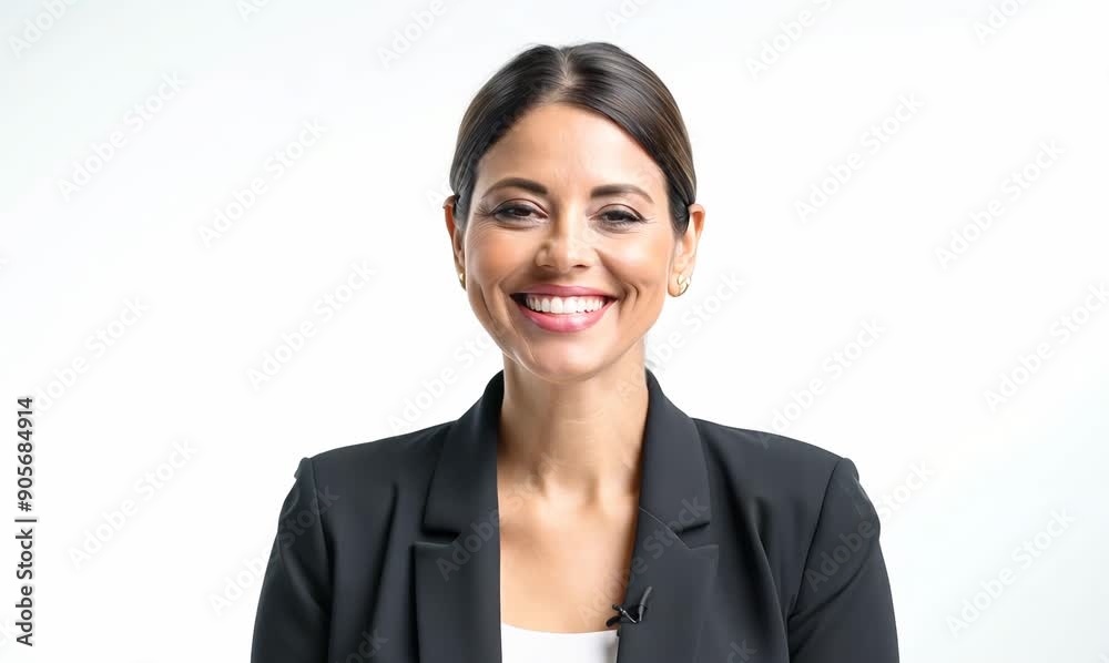 Portrait of smiling businesswoman looking at camera over white background. Portrait of smiling businesswoman looking at camera over white background.