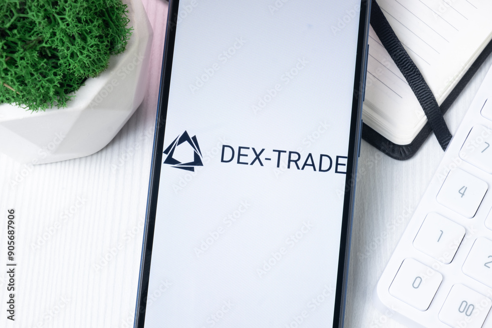 New York, USA - 1 August 2024: Dex-Trade Logo on Phone Screen, Crypto ...