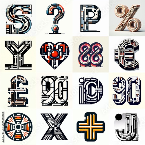 Bauhaus art style Lettering Typeface. AI generated illustration