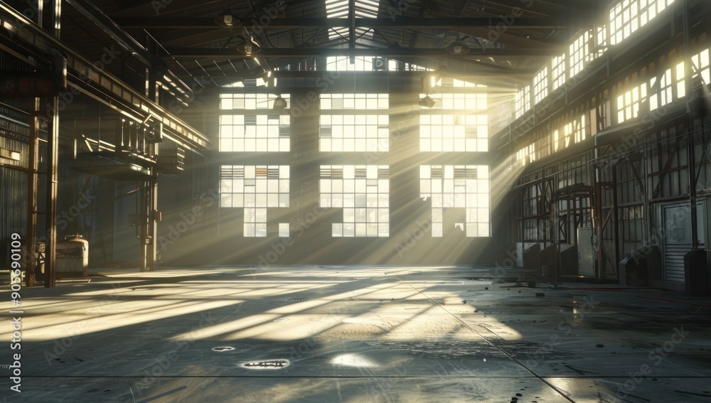 Obraz premium Sunbeams Through Industrial Warehouse