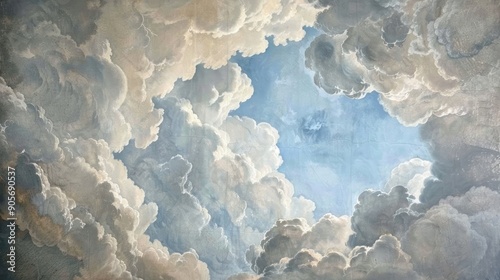 Vintage Clouds Painting in Renaissance Style