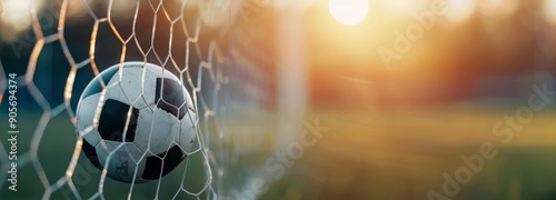 Soccer Ball Reaches Goal Net During Sunset at Outdoor Field