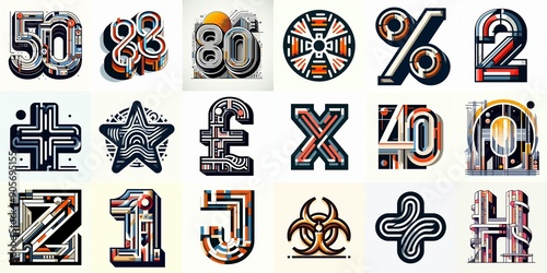Bauhaus art style Lettering Typeface. AI generated illustration