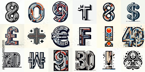 Bauhaus art style Lettering Typeface. AI generated illustration