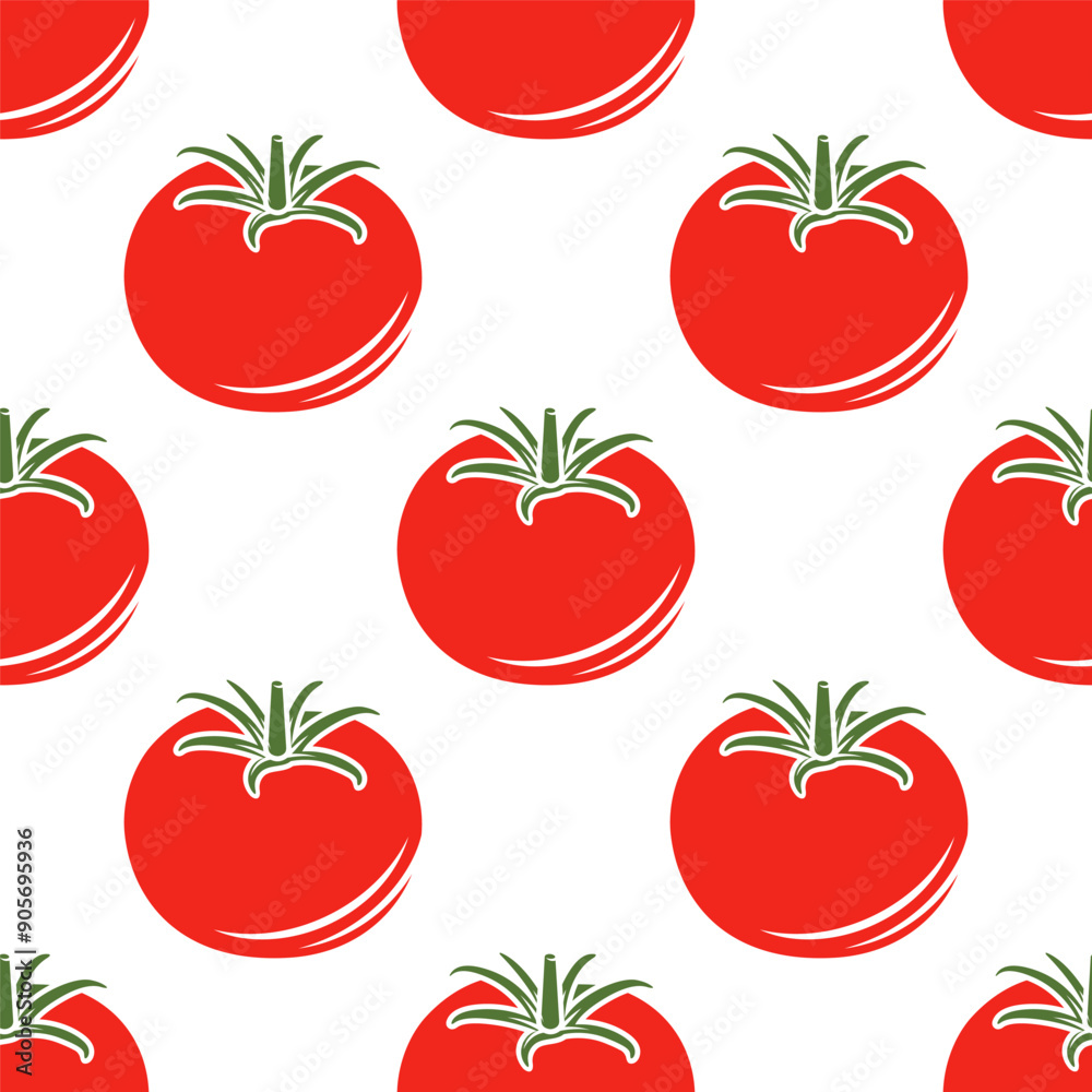 Vector Seamless Pattern with Whole Red Tomato on White Background. Fresh Tomato Print for Textile, Paper Vector Seamless Pattern with Whole Red Tomato on White Background. Fresh Tomato Print for Textile, Paper