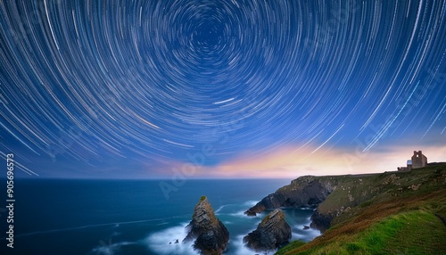 The famous Botallack Mines situated on the cliffs in South West Cornwall. 1 Hour star trails starting from 1 hour after sunset. photo