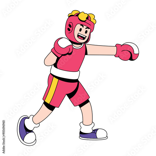 Vector Man Boxing Gloves Sport Cartoon Illustration Isolated