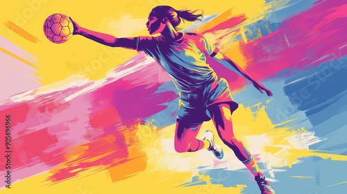 Sports person taking part in a handball competition, conceptual illustration style