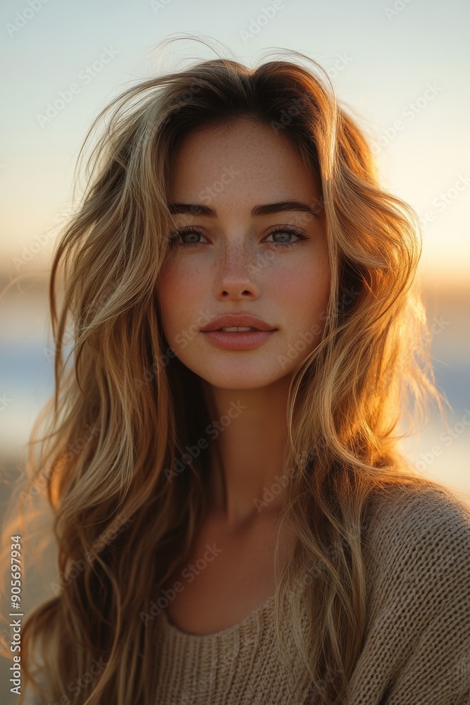 A caucasian woman with long blonde wavy hair. A caucasian woman with long blonde wavy hair.