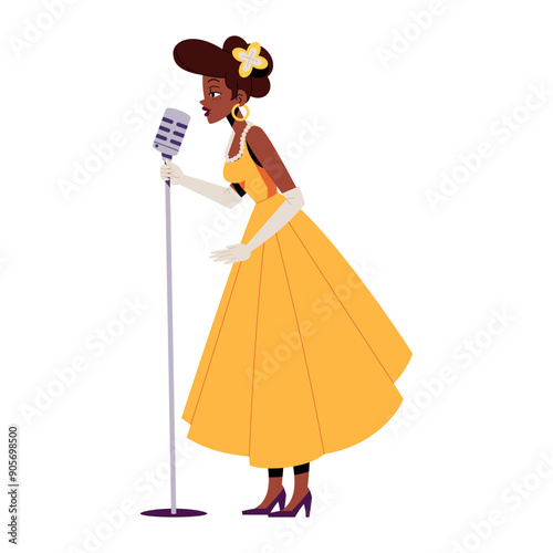 Vector Woman Jazz Singer Cartoon Characters Illustration Isolated