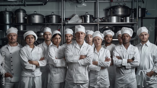 Fototapeta Naklejka Na Ścianę i Meble -  Professional Chefs in Commercial Kitchen - Culinary Team Portrait for Restaurant Branding and Promotion. Generative ai