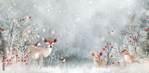 Majestic Deer Standing Amidst Snowy Forest in Early Winter Morning