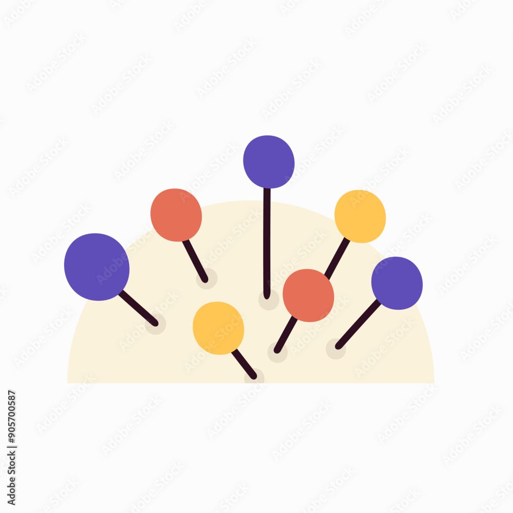 Pillow with needles icon vector. Hand sewing details. Fabrics for needlework Pillow with needles icon vector. Hand sewing details. Fabrics for needlework