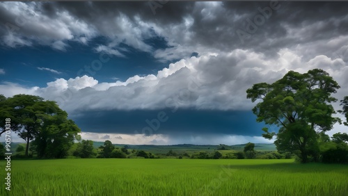Serene Blue Sky with Fluffy White Clouds