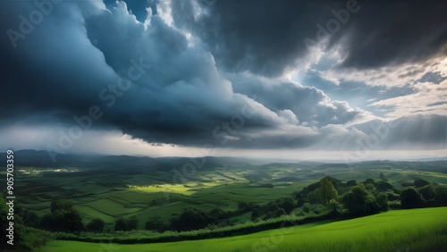 Serene Blue Sky with Fluffy White Clouds