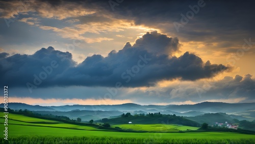 Serene Blue Sky with Fluffy White Clouds