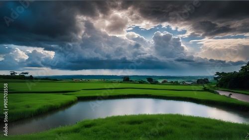 Serene Blue Sky with Fluffy White Clouds